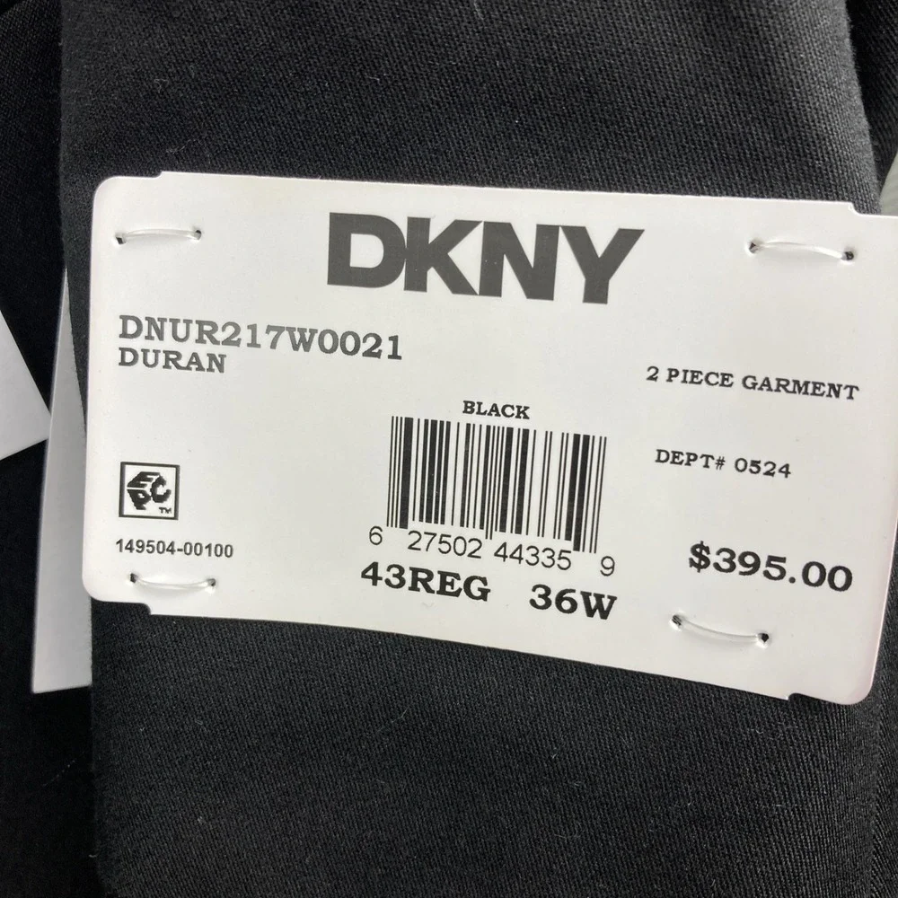 DKNY Mens Modern Fit 2 Piece Suit 43R 36W 32L Black Solid Stretch